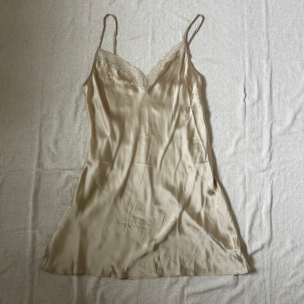 gold/neutral etam 100% silk night gown mini dress